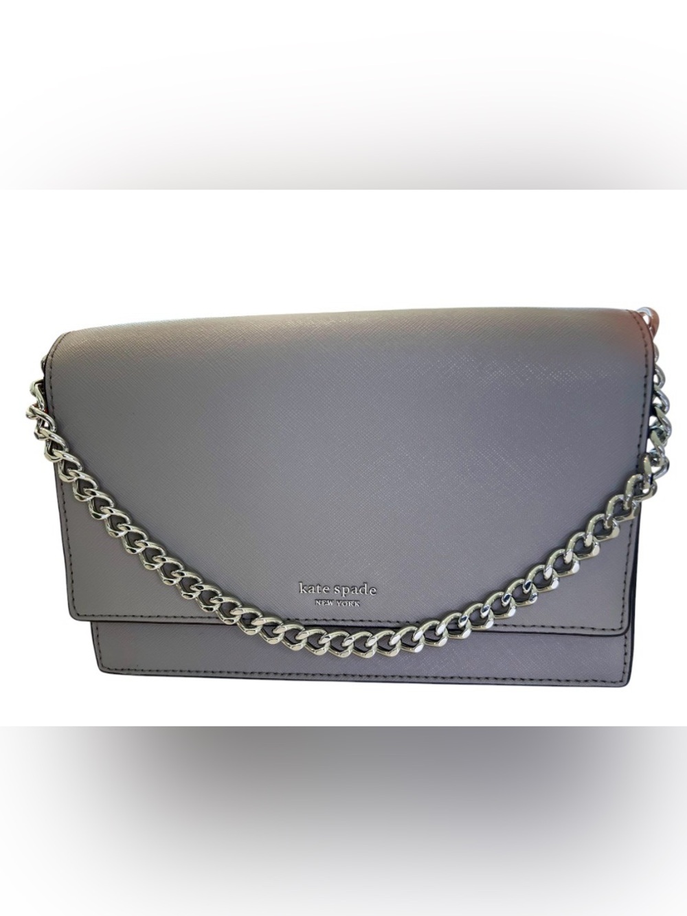 Kate Spade Gray Saffiano Crossbody Bag Silver Chain NWOT